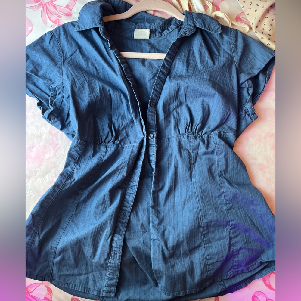 Blue Button-Up Blouse